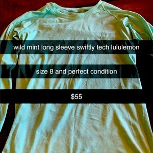 wild mint swiftly tech long sleeve lululemon regular length perfect condition$55
